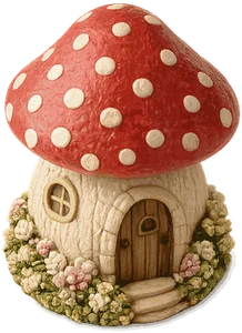A red toadstool cottage from Fairy Glen