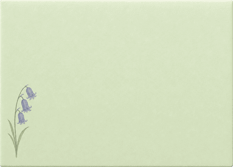 A pale envelope decorated with bluebells